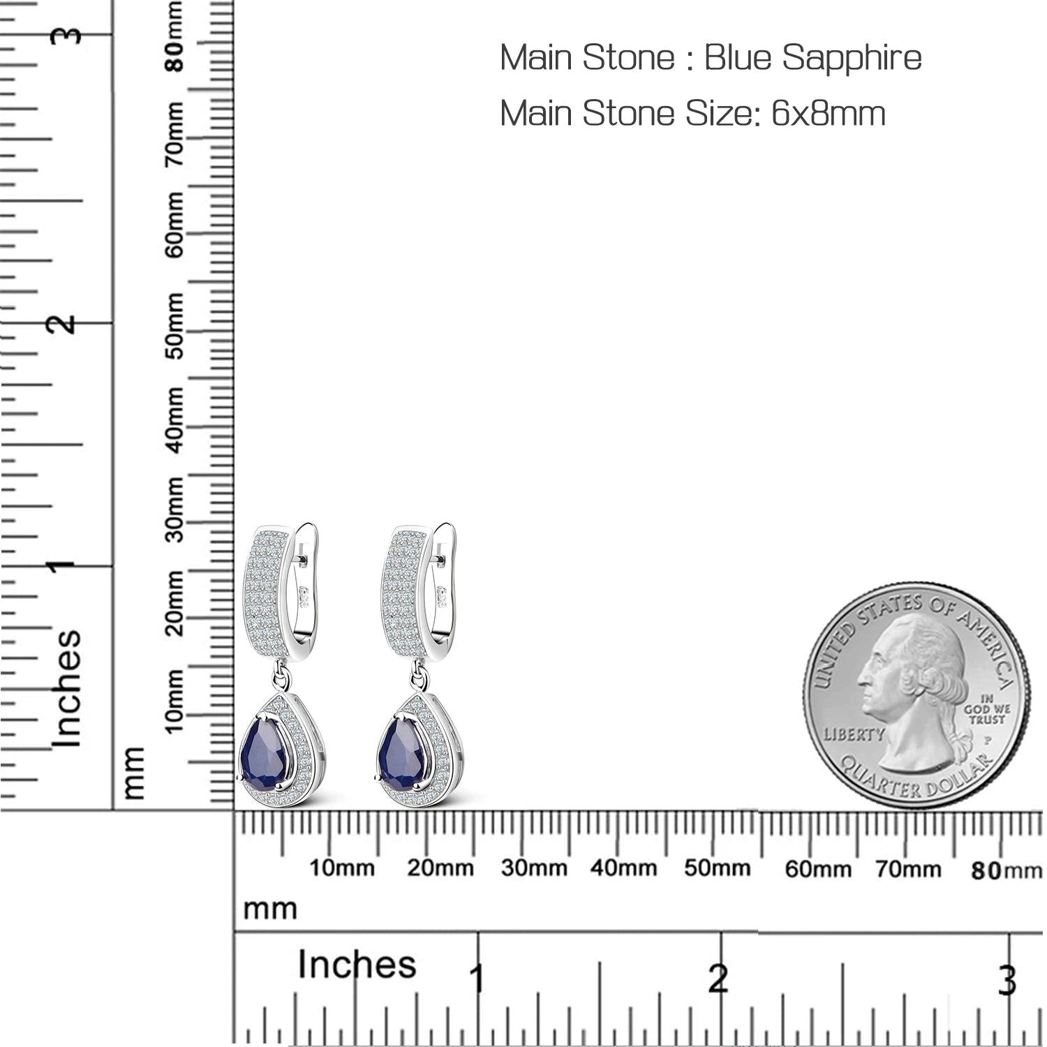 1.29ct Natural Sapphire Drop Earrings 925 Sterling Silver