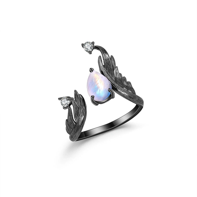 1.36Ct Milky Blue Moonstone Gemstone Ring 925 Silver Wing Ring