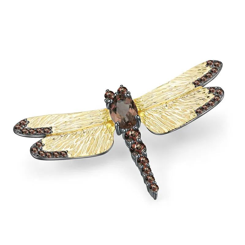 1.41Ct Natural Sky Blue Topaz Dragonfly Brooch 925 Silver