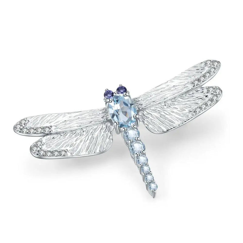 1.41Ct Natural Sky Blue Topaz Dragonfly Brooch 925 Silver