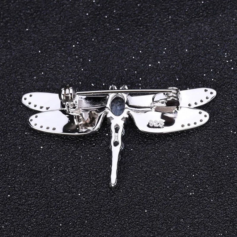 1.41Ct Natural Sky Blue Topaz Dragonfly Brooch 925 Silver