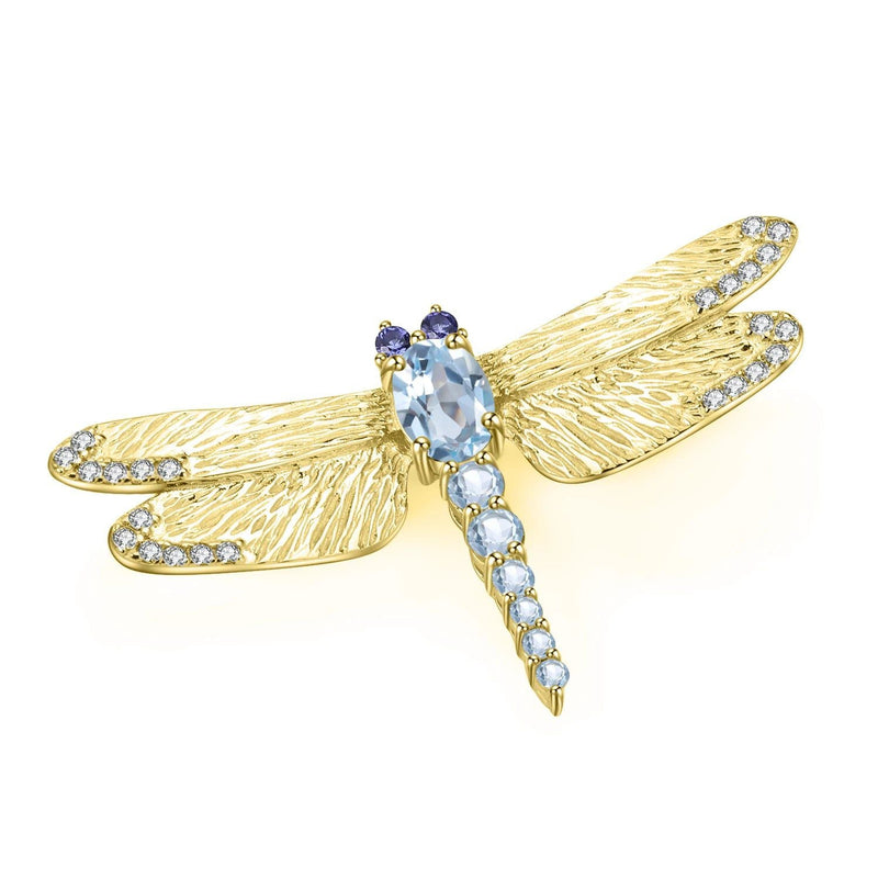 1.41Ct Natural Sky Blue Topaz Dragonfly Brooch 925 Silver