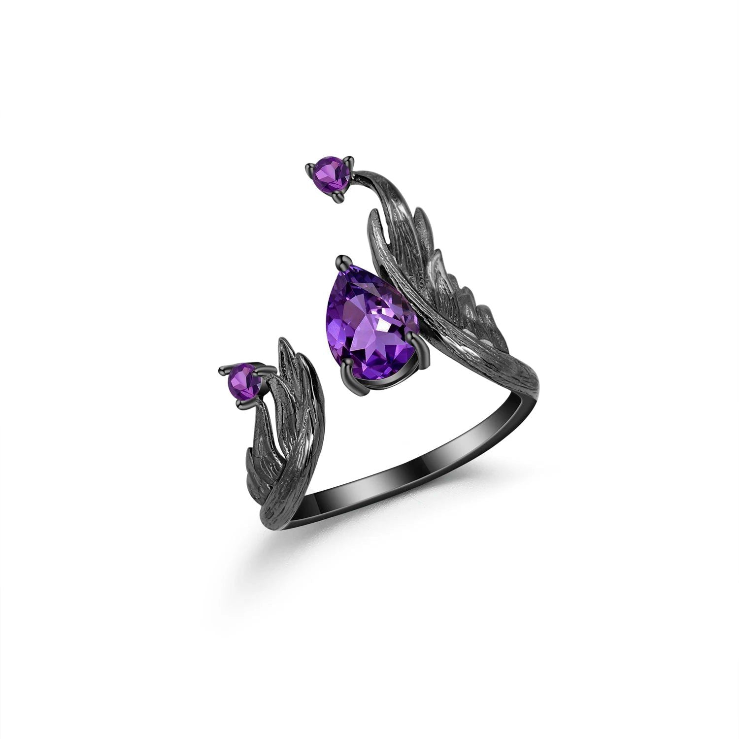 1.43Ct Natural Amethyst Gemstone Rings Sterling Silver Wing Ring