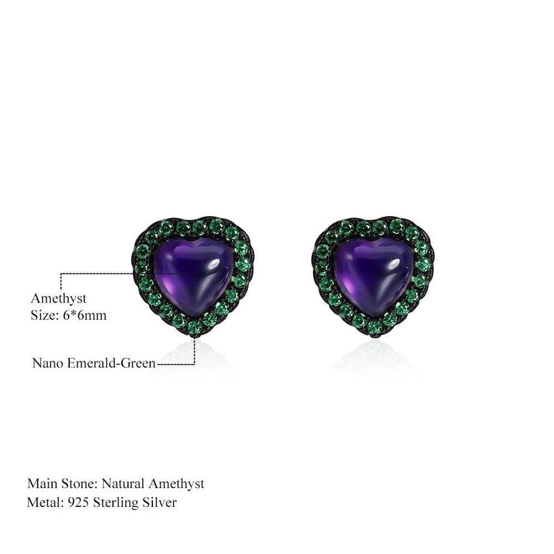 1.56Ct Natural Amethyst Heart Studs Earrings 925 Silver