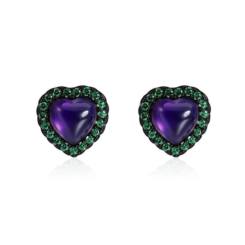 1.56Ct Natural Amethyst Heart Studs Earrings 925 Silver