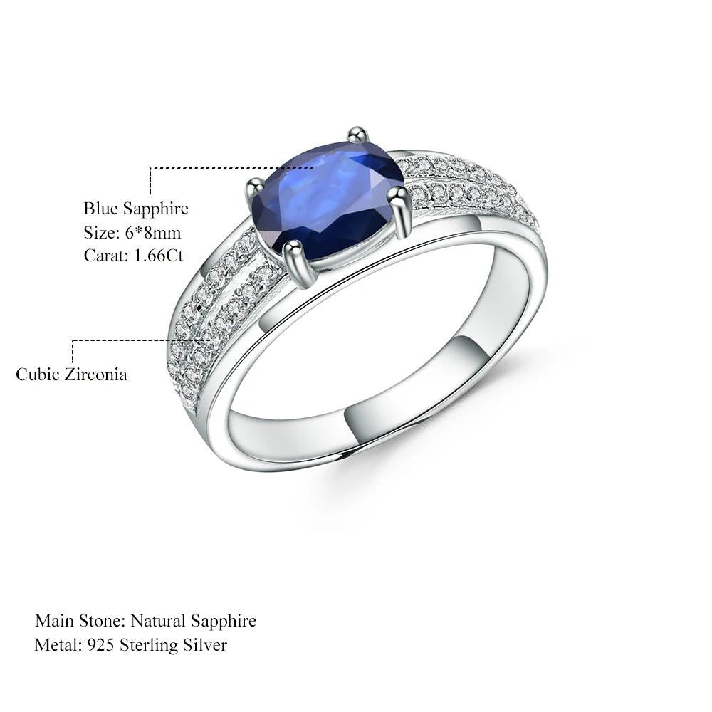 1.66Ct Oval Natural Blue Sapphire Gemstone Ring 925 Sterling Silver