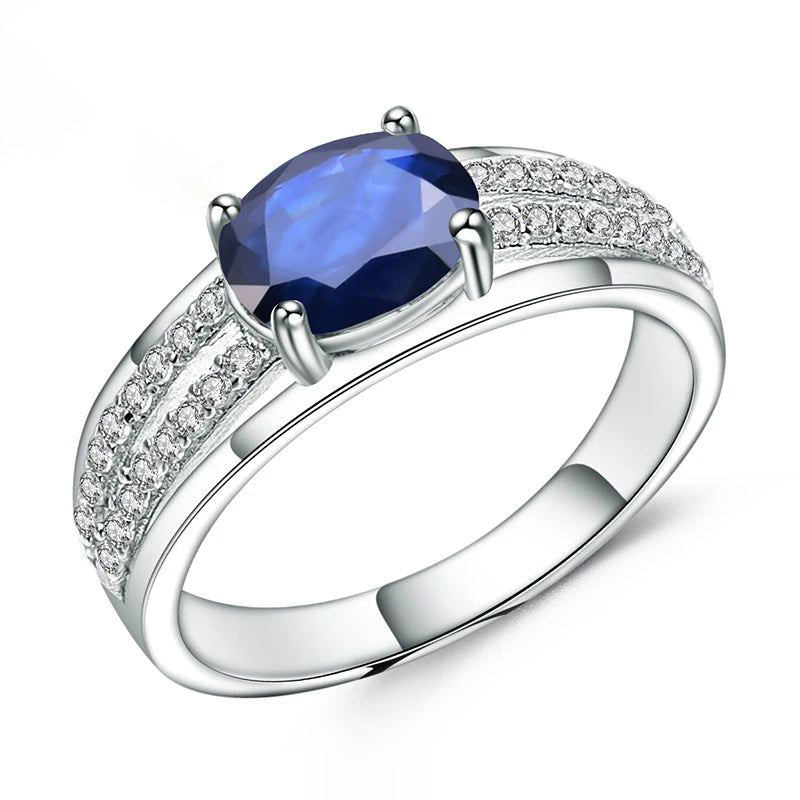 1.66Ct Oval Natural Blue Sapphire Gemstone Ring 925 Sterling Silver