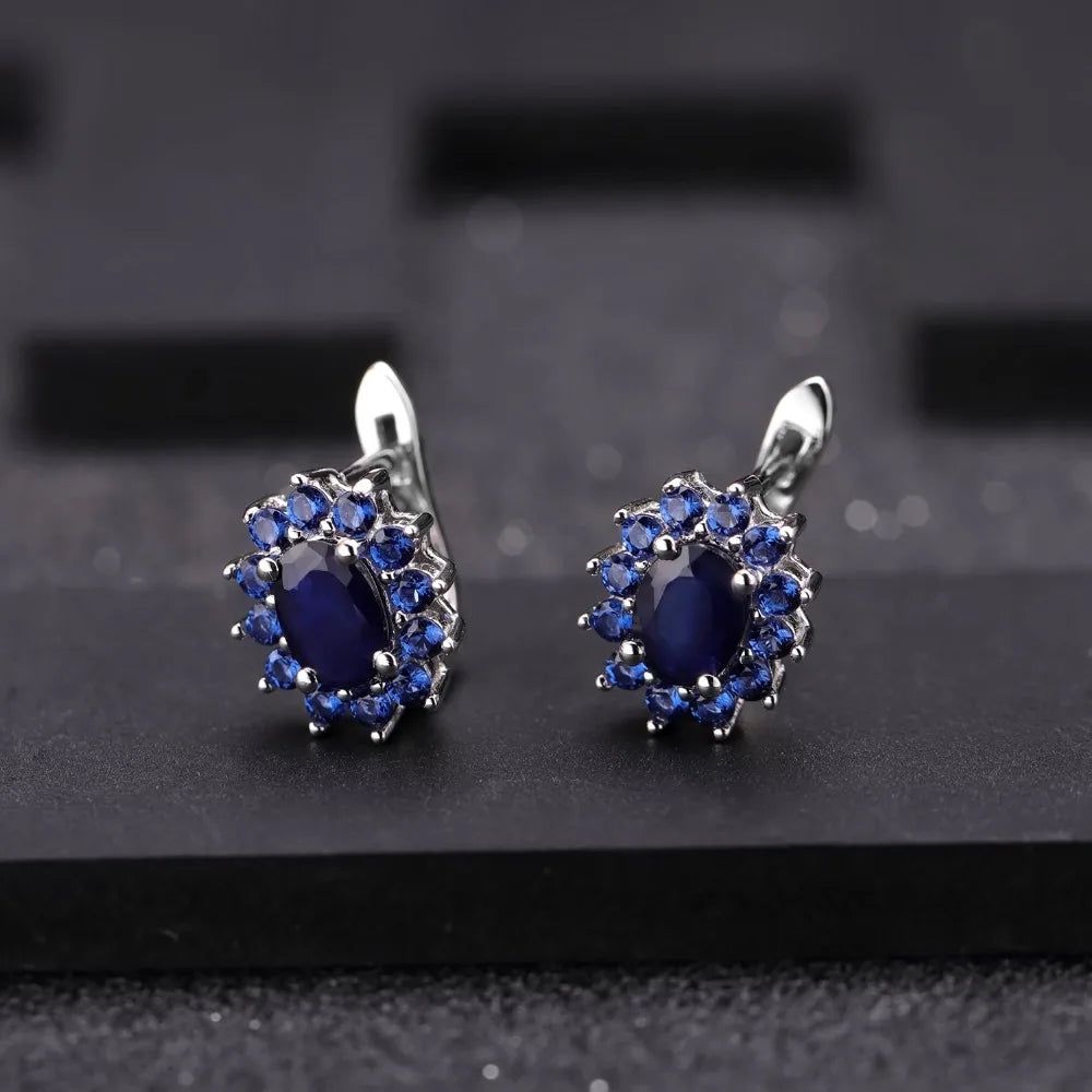 1.89Ct Blue Sapphire Sterling Silver Earrings