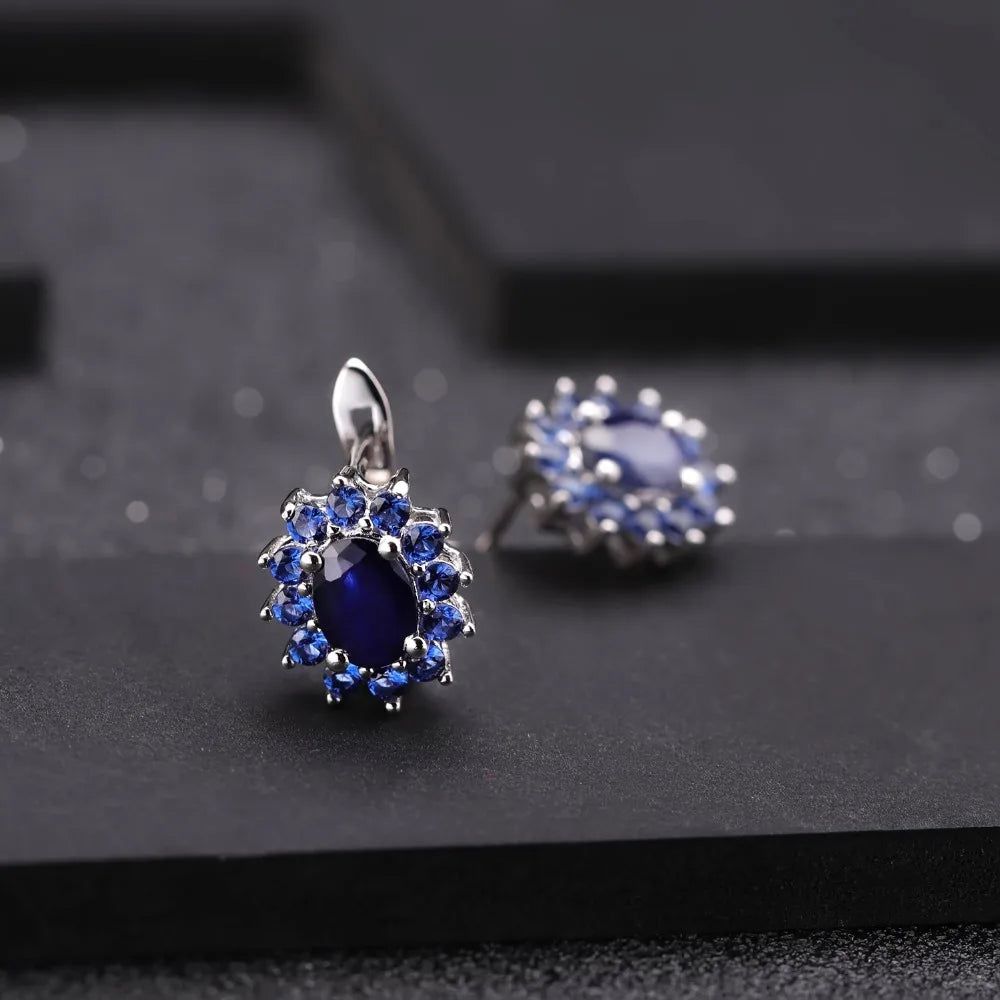 1.89Ct Blue Sapphire Sterling Silver Earrings