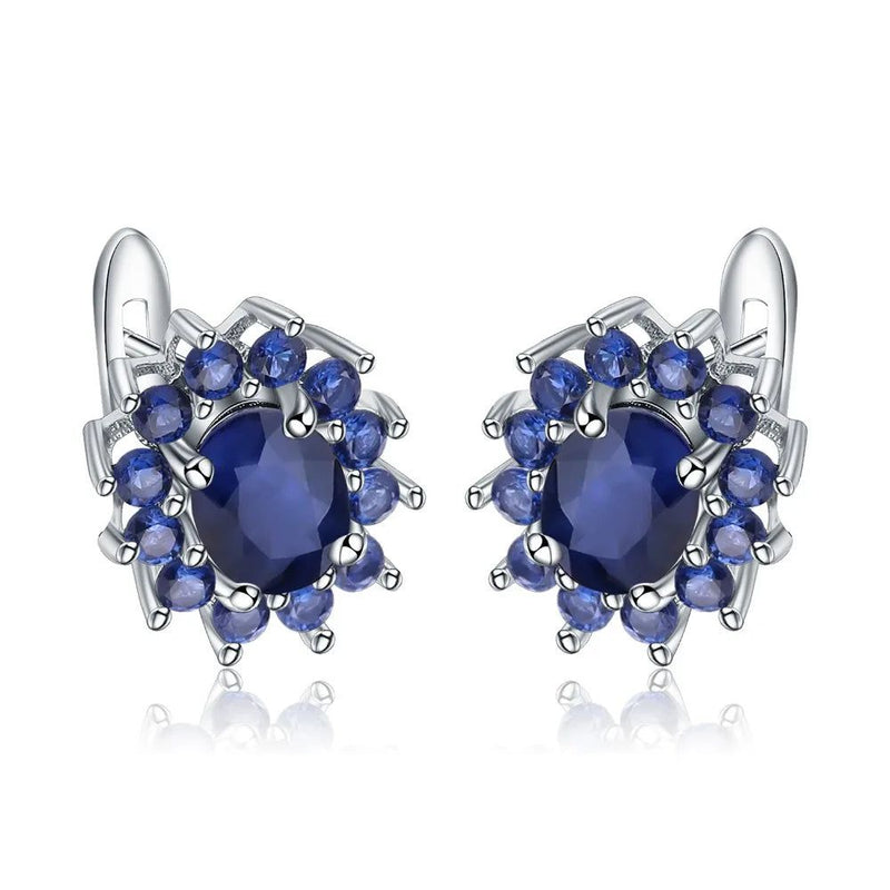 1.89Ct Blue Sapphire Sterling Silver Earrings