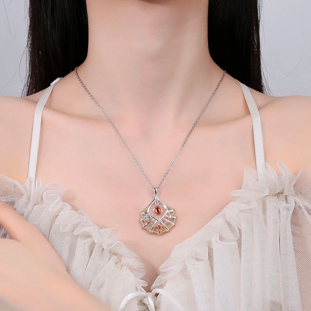 2023 Elegant Heart-Shaped Shell Pendant Necklace with Long Chain and Sparkling Zircon in Light Gold and Silver Plating