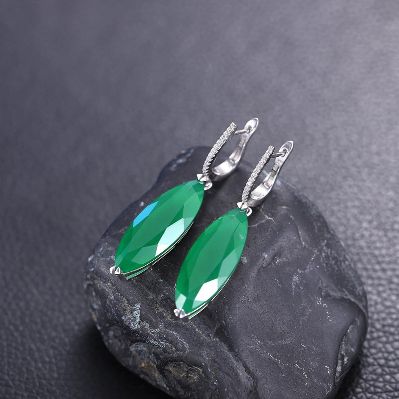 22.90Ct Marquise Green Agate Drop Earrings 925 Silver