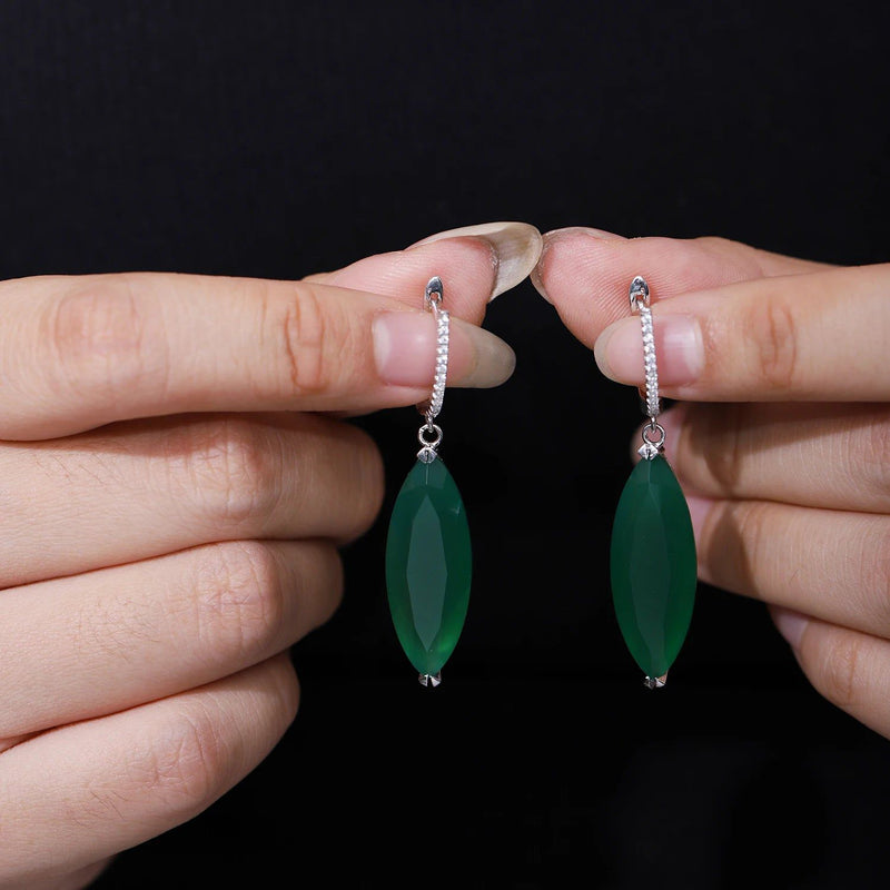 22.90Ct Marquise Green Agate Drop Earrings 925 Silver