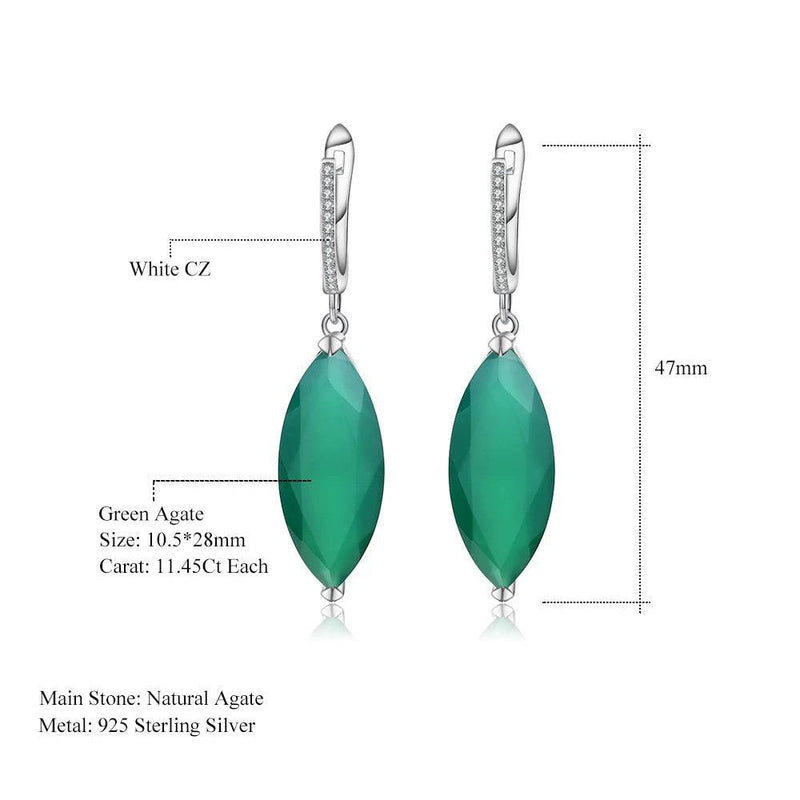 22.90Ct Marquise Green Agate Drop Earrings 925 Silver