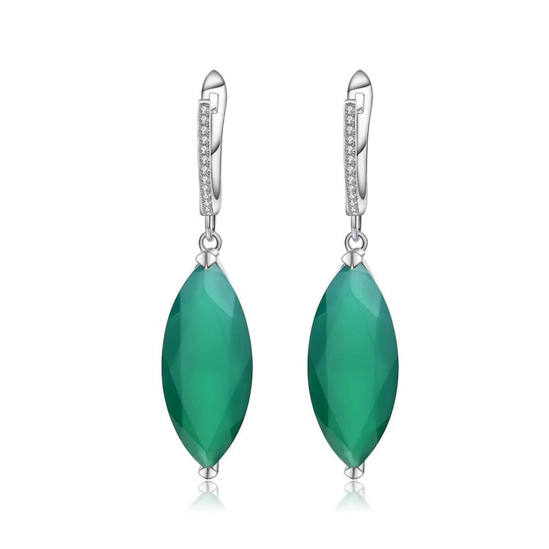 22.90Ct Marquise Green Agate Drop Earrings 925 Silver