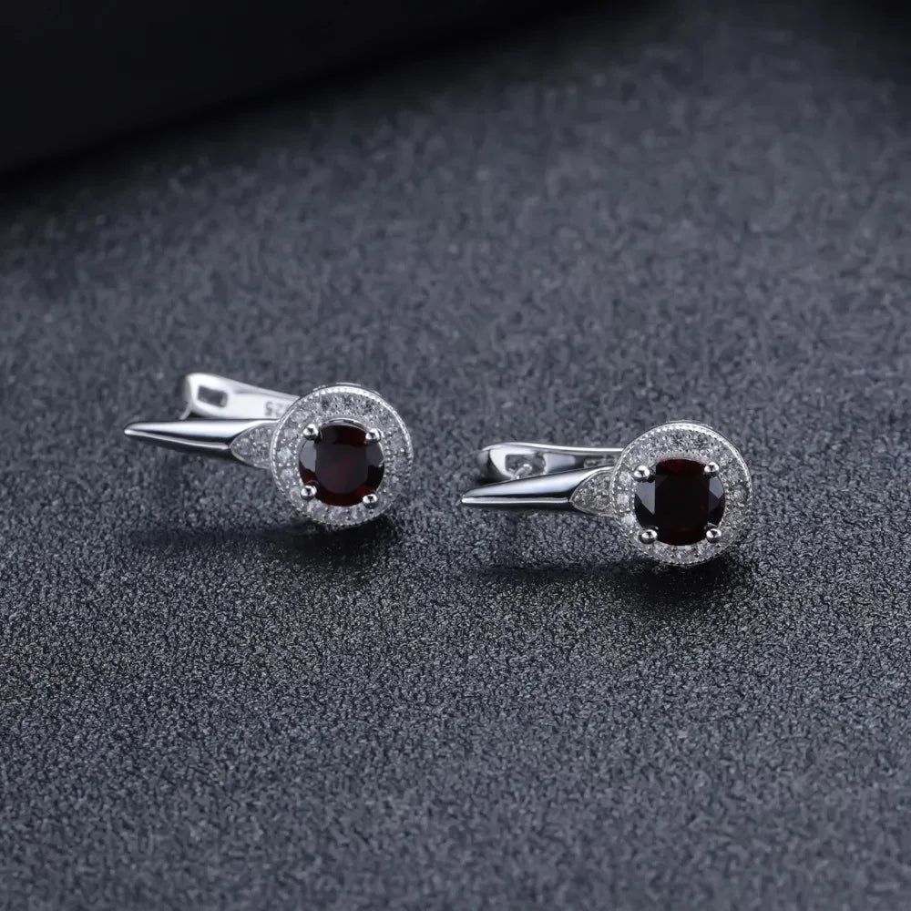 2.10Ct Natural Red Garnet Gemstone Earrings 925 Silver