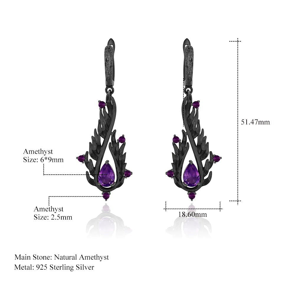 2.1Ct Natural Amethyst Earrings 925 Sterling Silver Drop