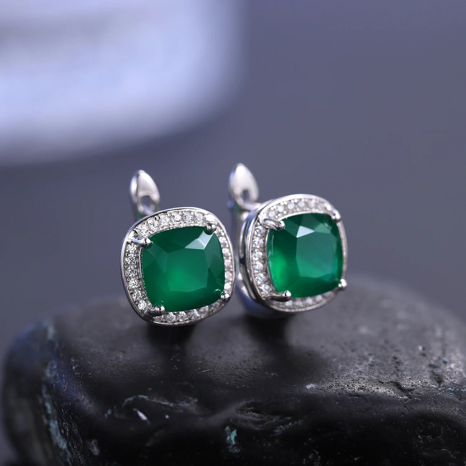 2.2ct Green Agate Clip Earrings 925 Silver