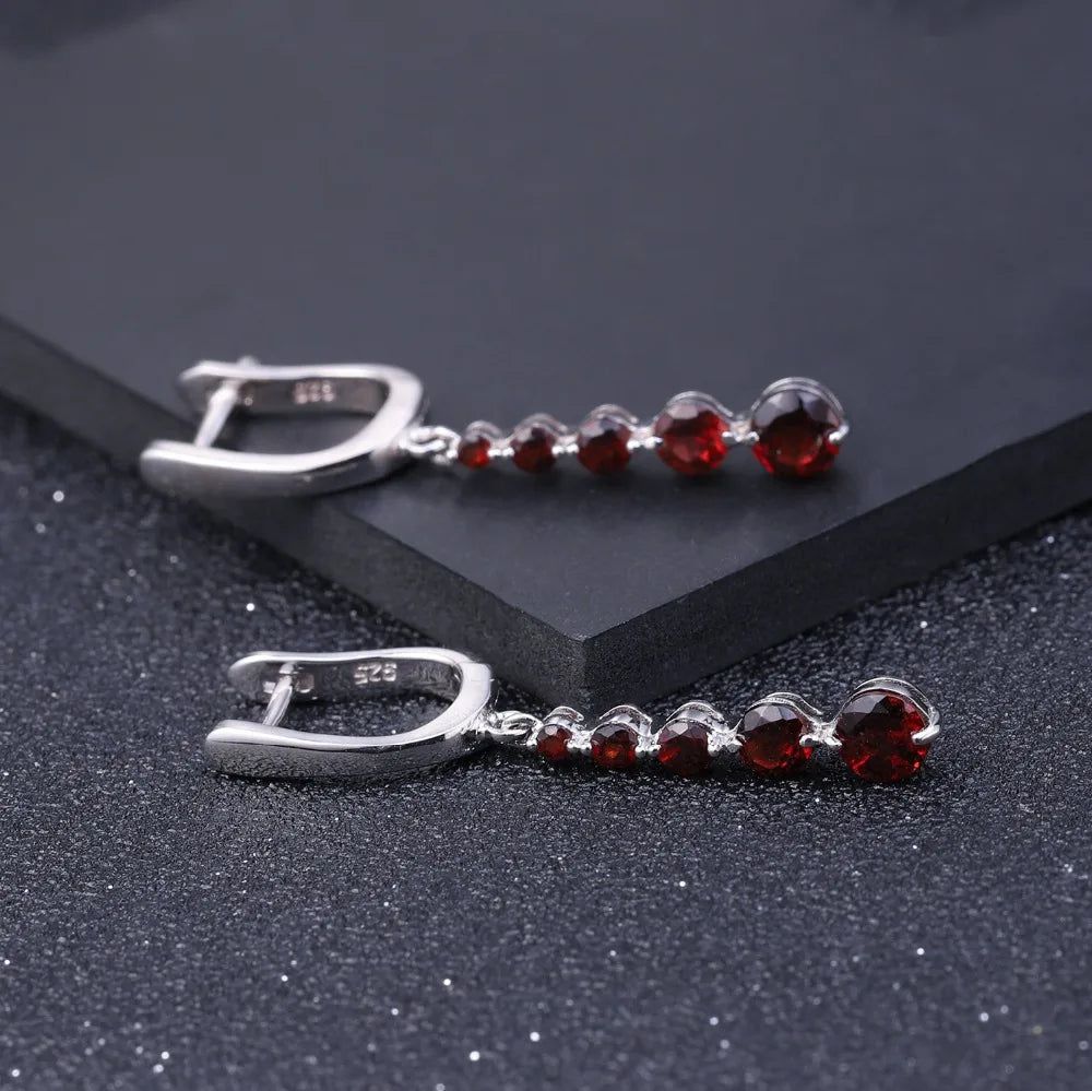 2.67Ct Natural Red Garnet Gemstone Drop Earrings 925 Silver