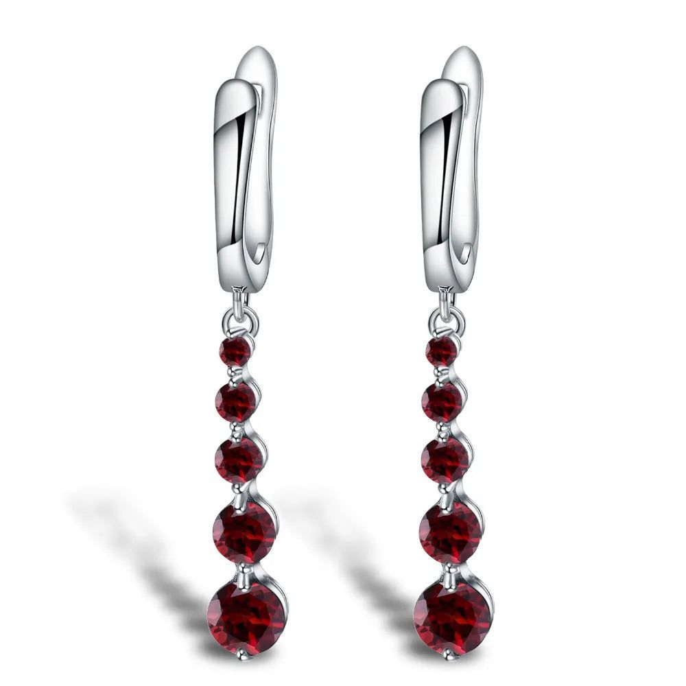 2.67Ct Natural Red Garnet Gemstone Drop Earrings 925 Silver