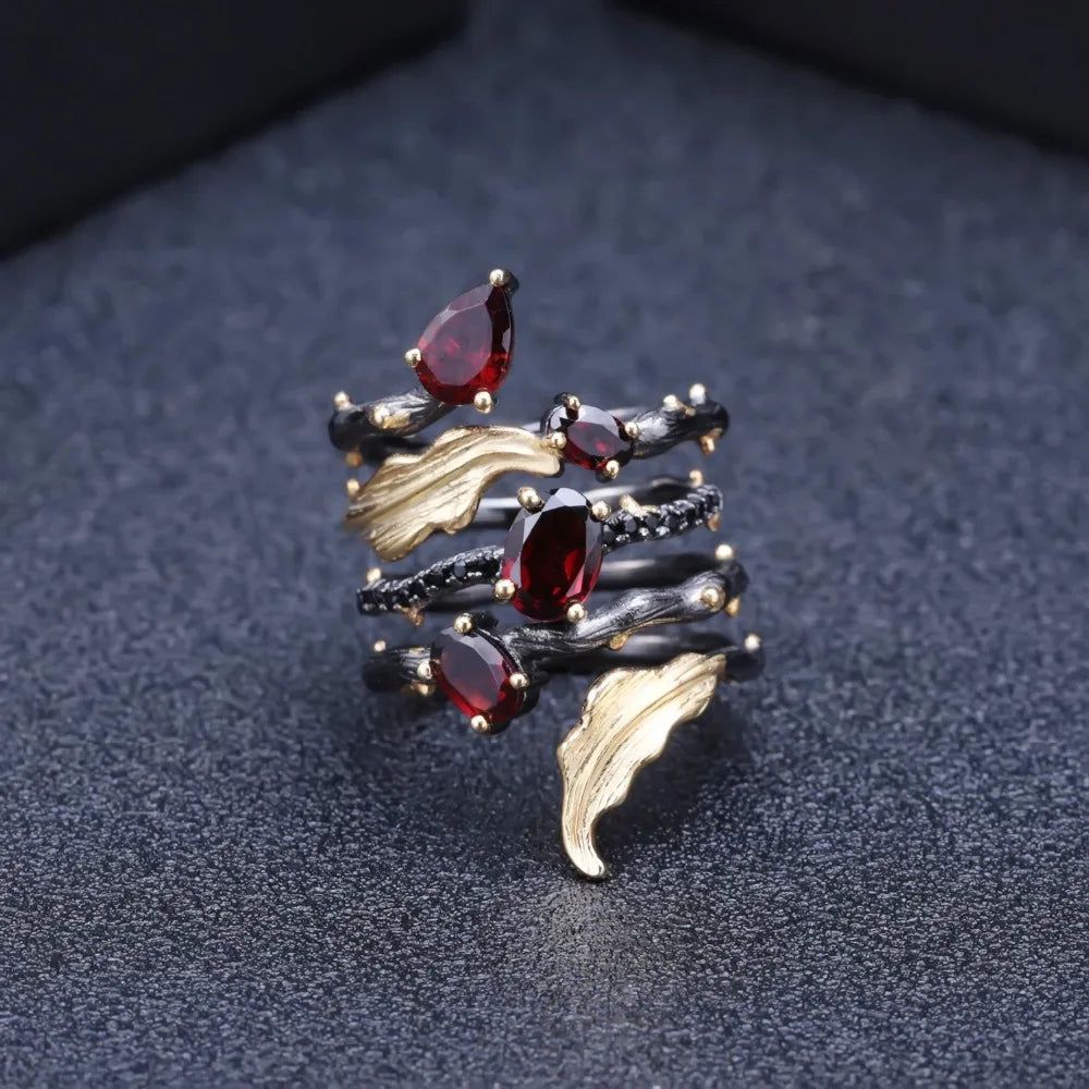 2.75Ct Natural Red Garnet Gemstone Finger Ring 925 Sterling Silver