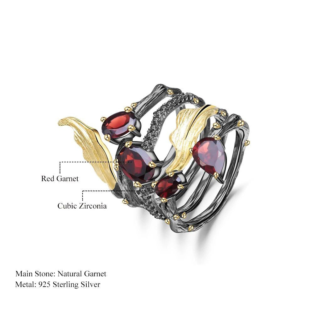 2.75Ct Natural Red Garnet Gemstone Finger Ring 925 Sterling Silver