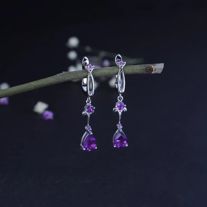 2.87Ct Natural Purple Amethyst Drop Earrings