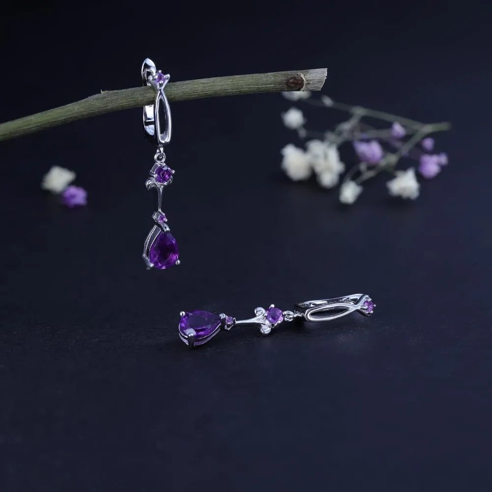 2.87Ct Natural Purple Amethyst Drop Earrings