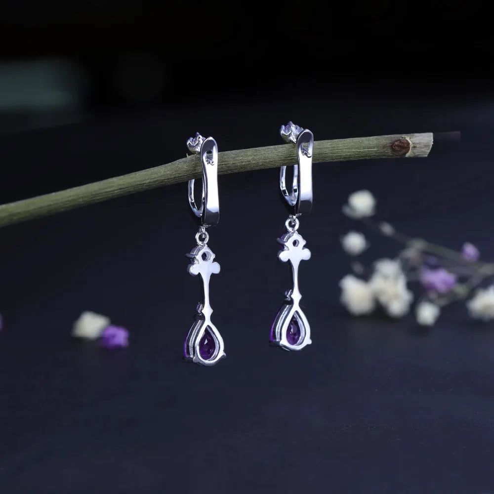 2.87Ct Natural Purple Amethyst Drop Earrings