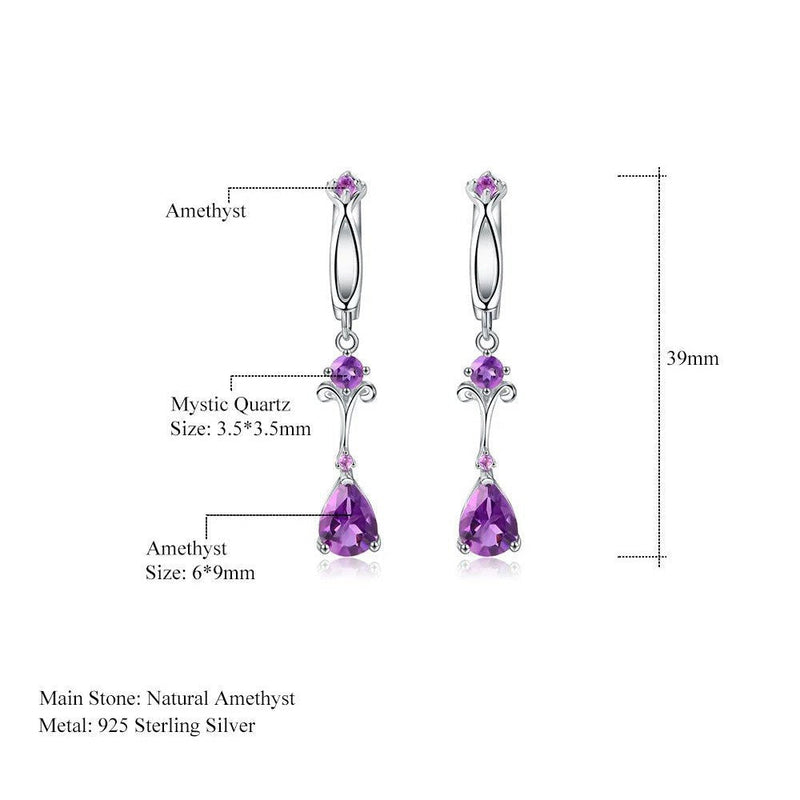 2.87Ct Natural Purple Amethyst Drop Earrings