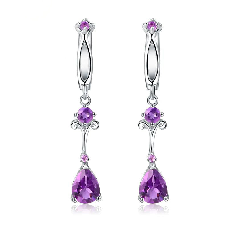 2.87Ct Natural Purple Amethyst Drop Earrings