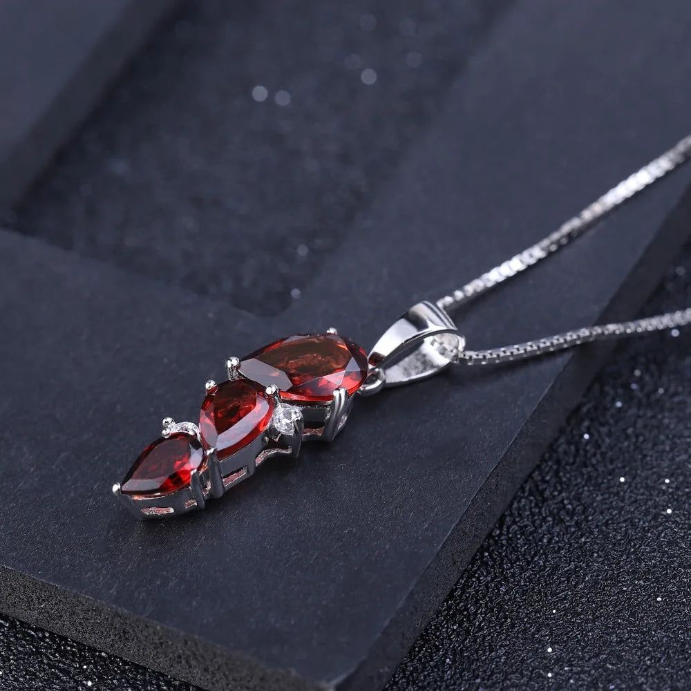 2.94Ct Natural Garnet Pendant Necklace 925 Silver Jewelry