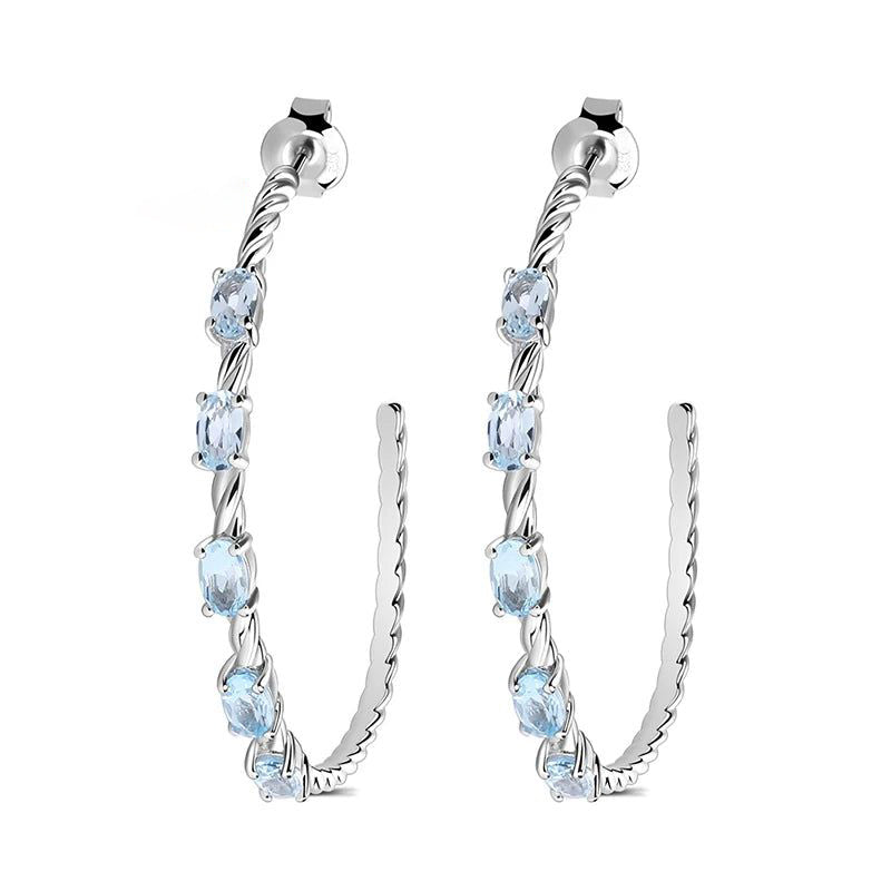 2.94Ct Oval Natural Sky Blue Topaz Earrings