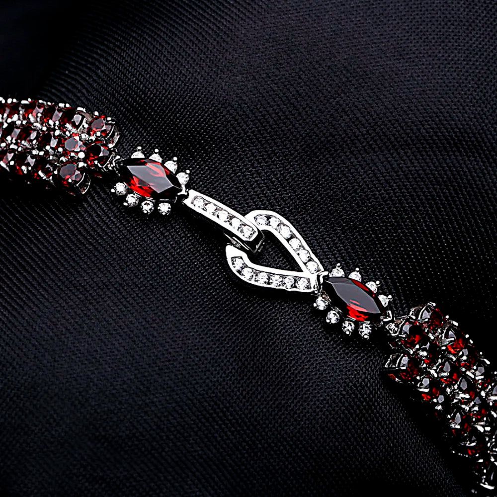 30.80Ct Natural Red Garnet Bracelet Genuine 925 Silver Jewelry