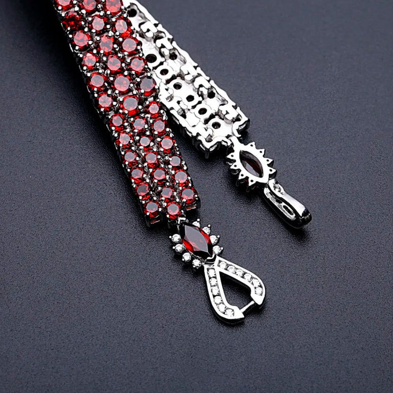 30.80Ct Natural Red Garnet Bracelet Genuine 925 Silver Jewelry