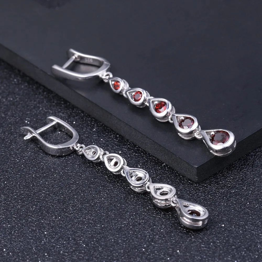 3.07Ct Natural Red Garnet Gemstone Long Earrings 925 Silver