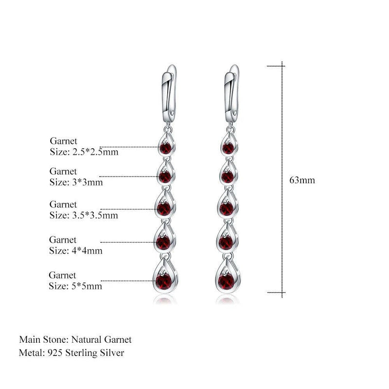 3.07Ct Natural Red Garnet Gemstone Long Earrings 925 Silver