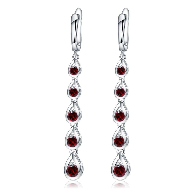 3.07Ct Natural Red Garnet Gemstone Long Earrings 925 Silver