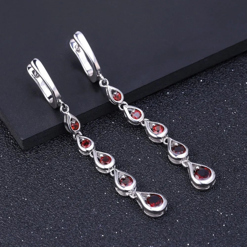 3.07Ct Natural Red Garnet Gemstone Long Earrings 925 Silver