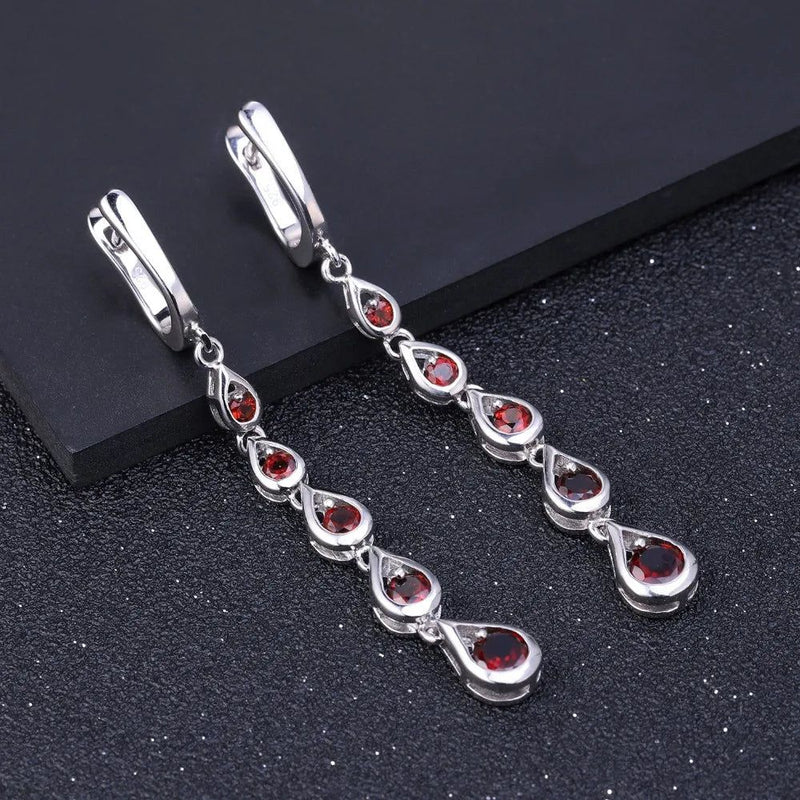 3.07Ct Natural Red Garnet Gemstone Long Earrings 925 Silver