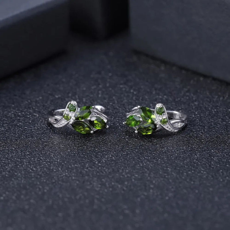 3.11Ct Natural Chrome Diopside Gemstone Stud Earrings 925 Silver Leaf