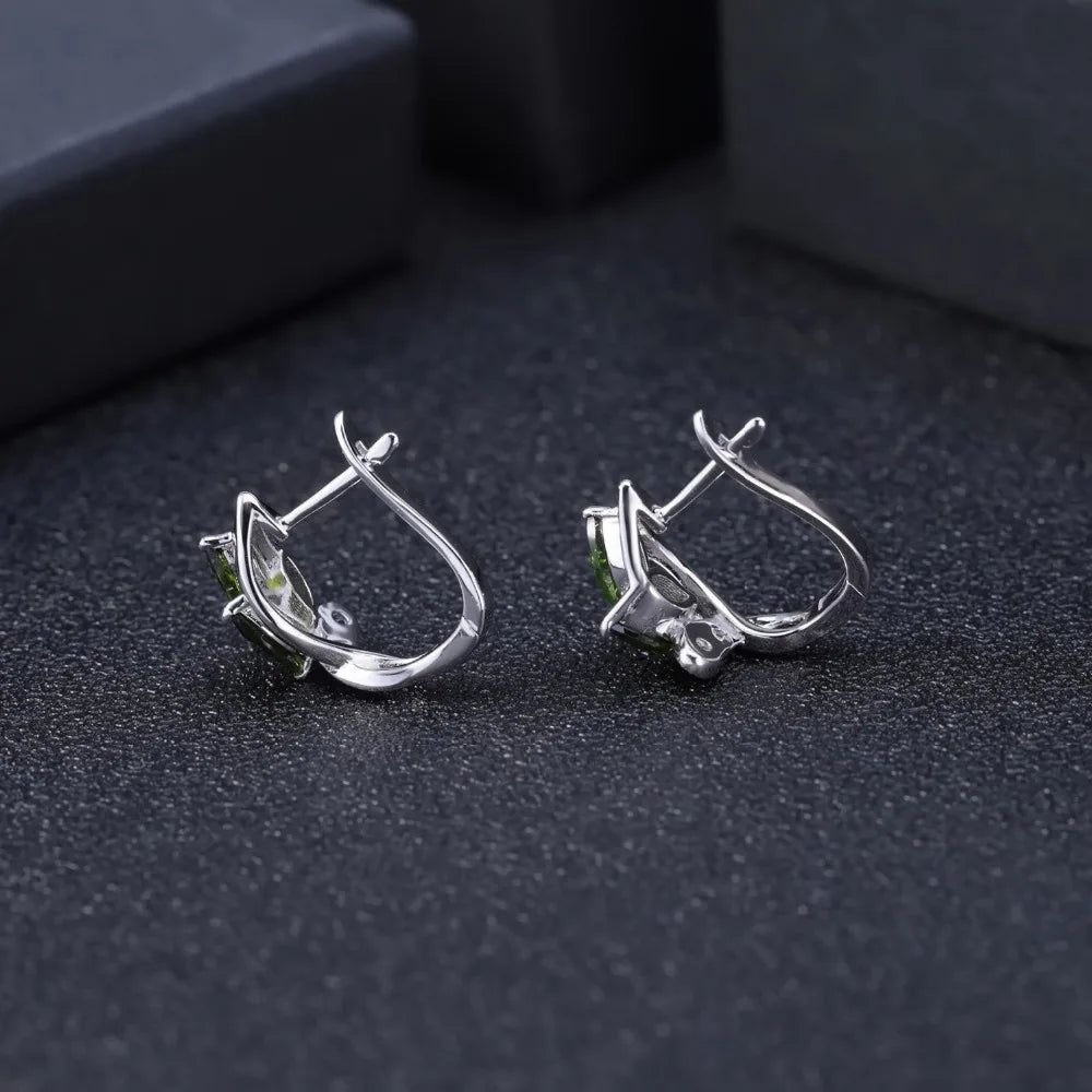 3.11Ct Natural Chrome Diopside Gemstone Stud Earrings 925 Silver Leaf