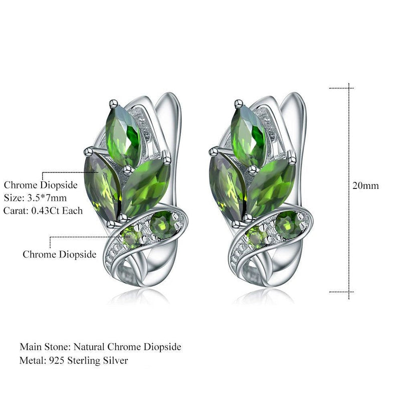 3.11Ct Natural Chrome Diopside Gemstone Stud Earrings 925 Silver Leaf