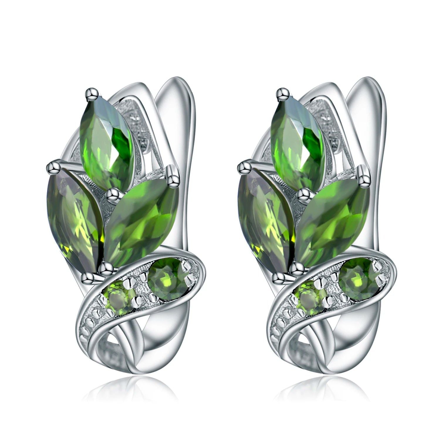 3.11Ct Natural Chrome Diopside Gemstone Stud Earrings 925 Silver Leaf