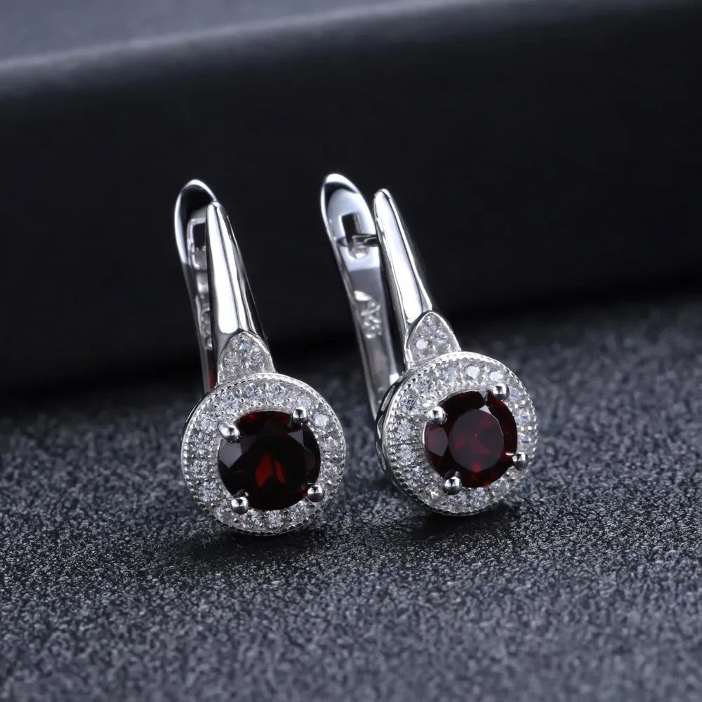 3.15Ct Natural Red Garnet Earrings Ring Set 925 Sterling Silver