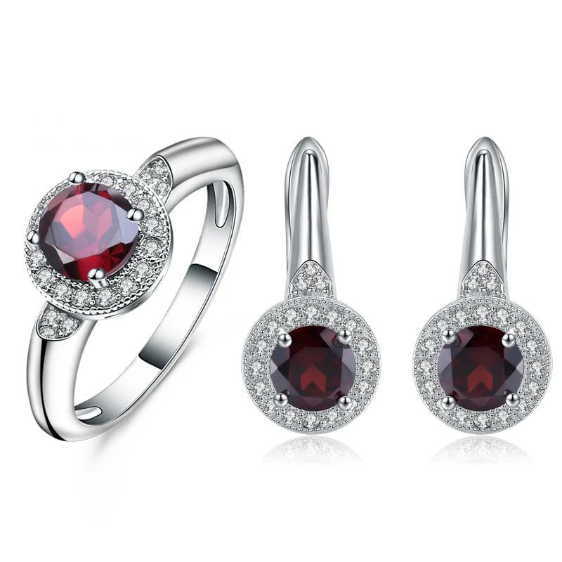 3.15Ct Natural Red Garnet Earrings Ring Set 925 Sterling Silver