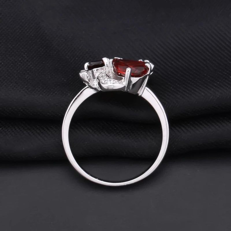 3.15Ct Natural Red Garnet Flower Ring 925 Silver