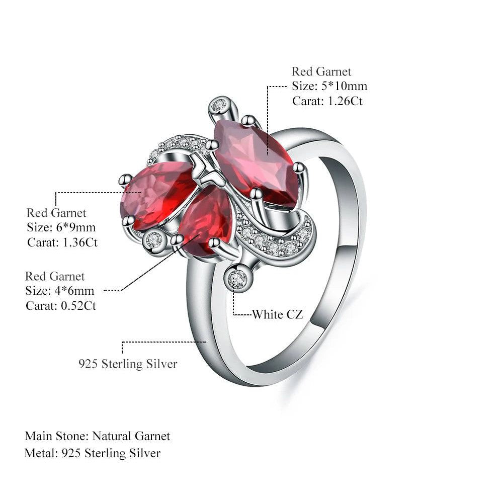 3.15Ct Natural Red Garnet Flower Ring 925 Silver