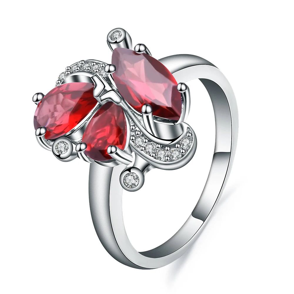 3.15Ct Natural Red Garnet Flower Ring 925 Silver