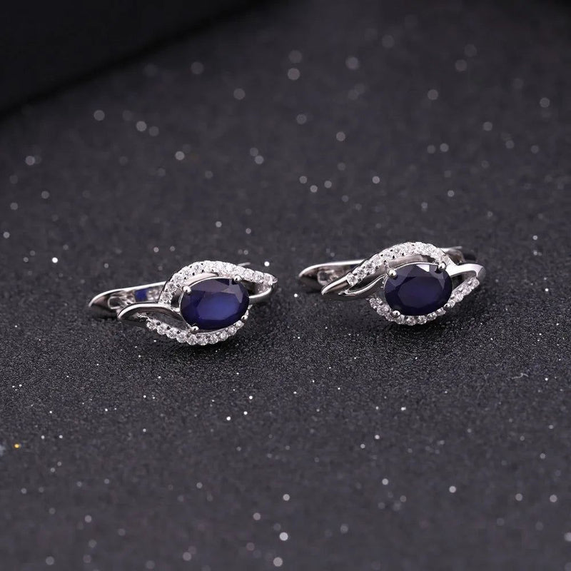 3.32Ct Natural Blue Sapphire Earrings 925 Sterling Silver